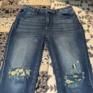 KanCan Custom Embroidered Blue Jeans